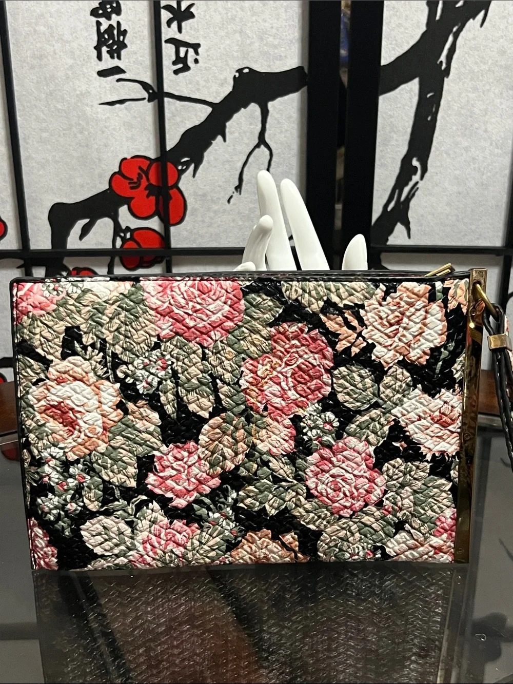 Floral Embossed Zip Wristlet Clutch - Pink/Green